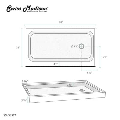 Swiss Madison Voltaire 60" x 34" Rectangular Shower Base with Single