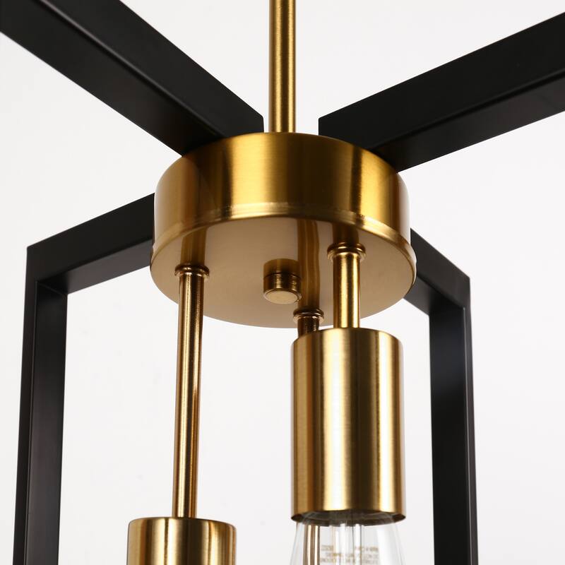 Industrial Farmhouse Pendant Lights, Rectangle 3-Light Modern Black and Golden Chandelier - Black and Gold - 13.78
