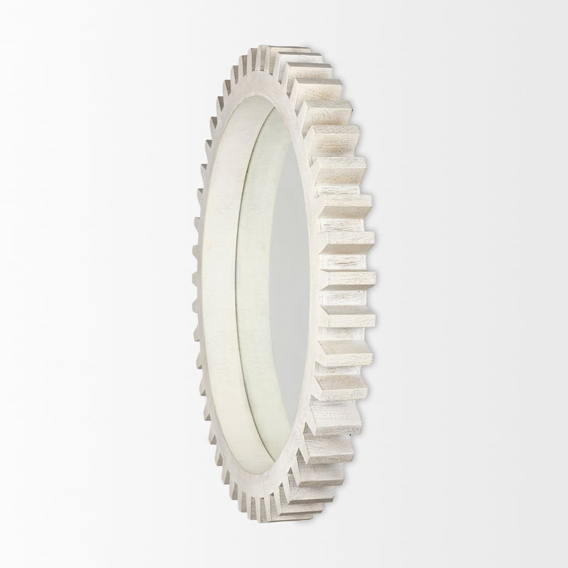 Sundance Off-White Solid Wood Frame Round Cog Mirror - 36" x 36" - 35.4"W x 35.4"H x 3.5"D