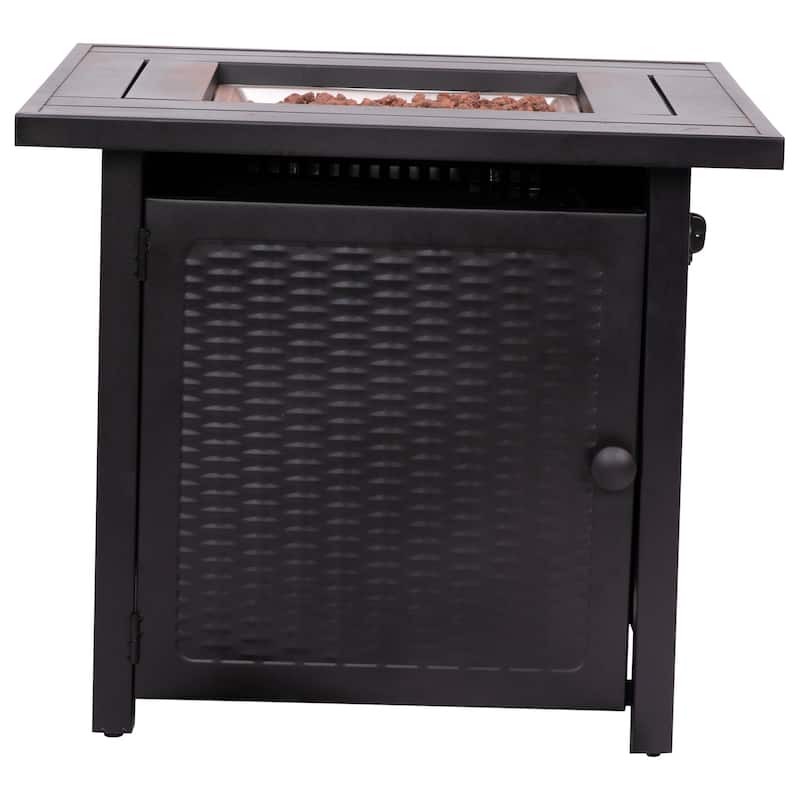 Outdoor 50,000 BTU Metal Fire Pit Table with Lid and Lava Rock