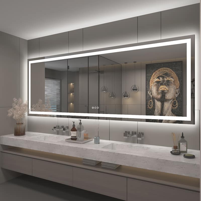 Apmir Front & Back LED Lighted Anti-fog Wall Bathroom Vanity Mirror with Tempered Glass & ETL