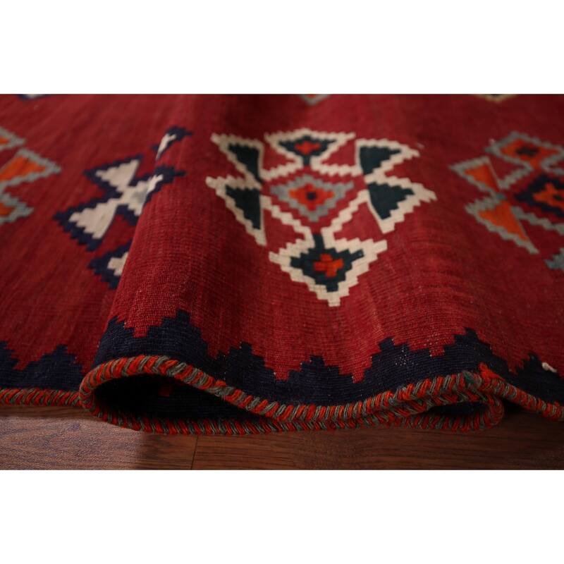 Red Kilim Qashqai Persian Area Rug Hand-Woven Wool Carpet - 4'2"x 7'4"