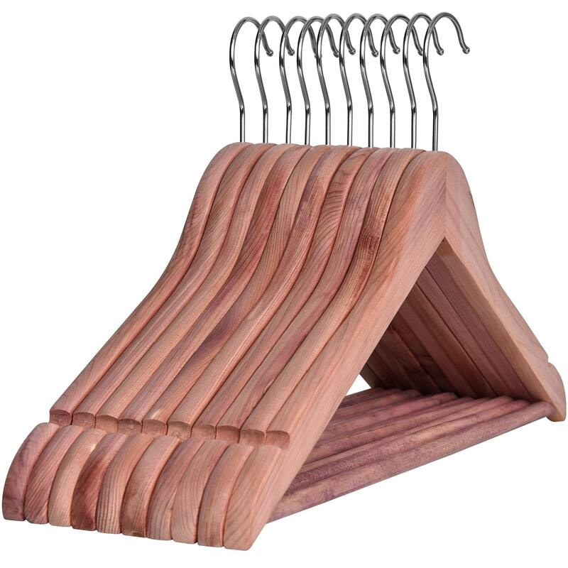 Cedar Wood Clothes Hanger, Wooden Coat Hangers for Shirts, Jackets, Pants, Suits, Sweaters - 10-pack - Red Cedar Color