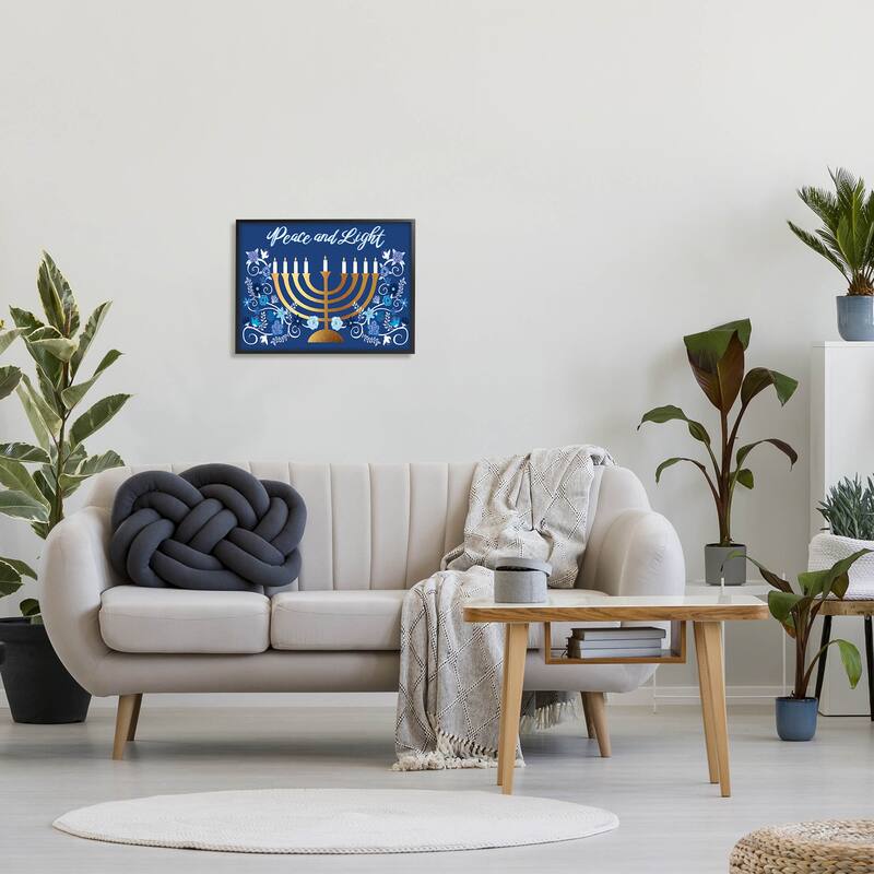 Stupell Peace & Light Floral Hanukkah Menorah Framed Giclee Art by Darlene Seale