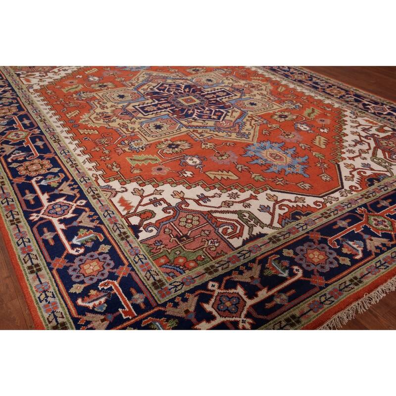 Orange Heriz Serapi Indian Area Rug Handmade Wool Carpet - 9'1"x 11'9"