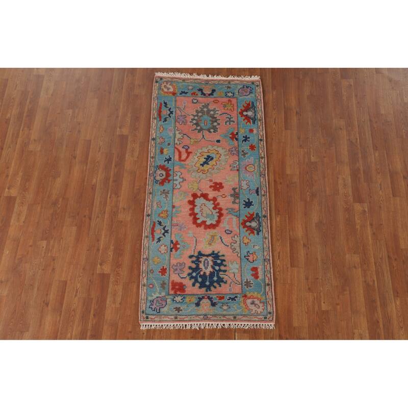 Pink Oushak Oriental Accent Rug Handmade Wool Carpet - 2'7" x 5'10"
