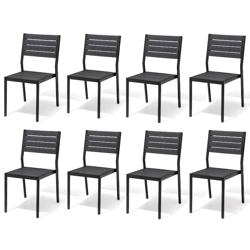 VredHom Outdoor Stackable Aluminum Patio Dining Chairs - Black-8PC