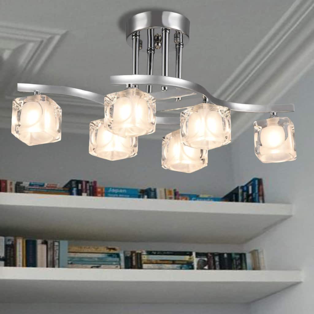 Delphina Chrome 6-Light Semi-Flush mount with Clear Glass Shade - Silver