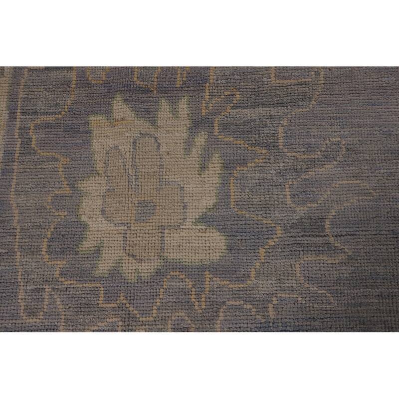 Blue Floral Oushak Turkish Large Rug Hand-Knotted Wool Carpet - 9'11"x 14'0"