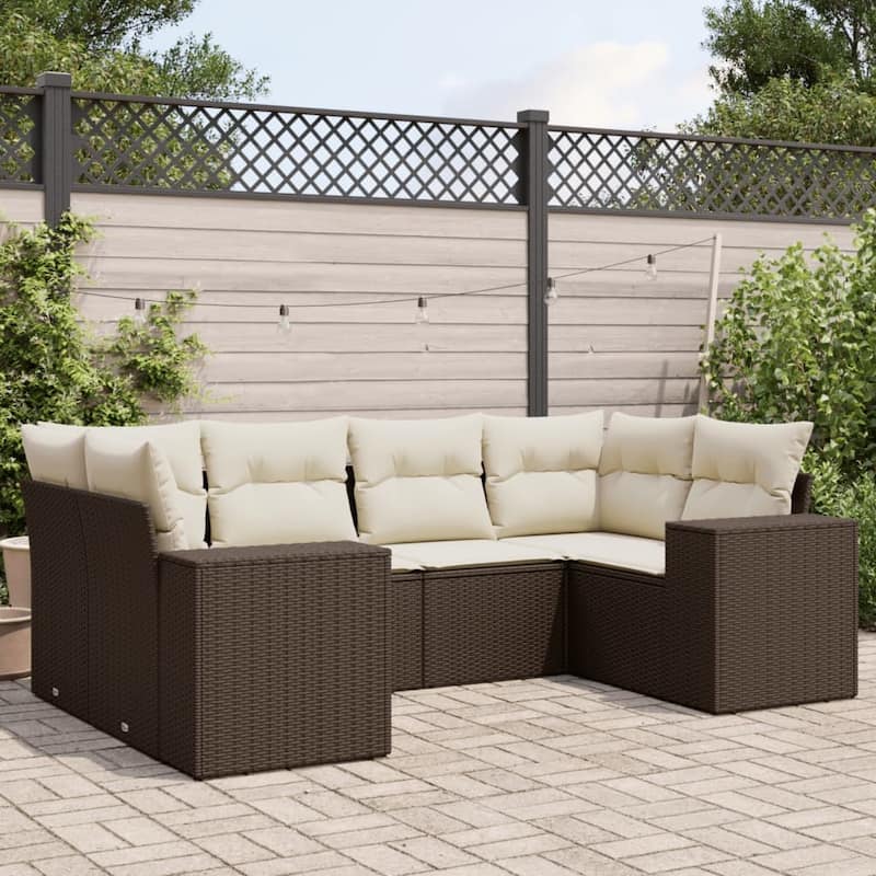 vidaXL Patio Sofa Set with Cushions Outdoor Furniture 6 Piece Poly Rattan - 24.4 x 32.7 x 27.2 in