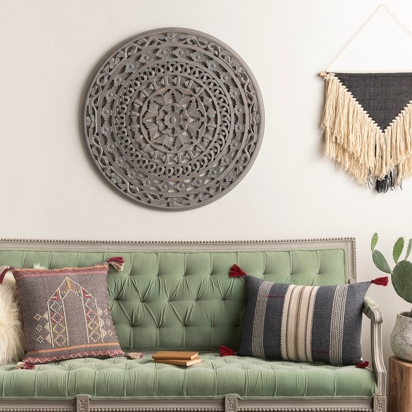 Rina Hand Carved Distressed Mandala 34-inch Round Wall Panel. Opens flyout.