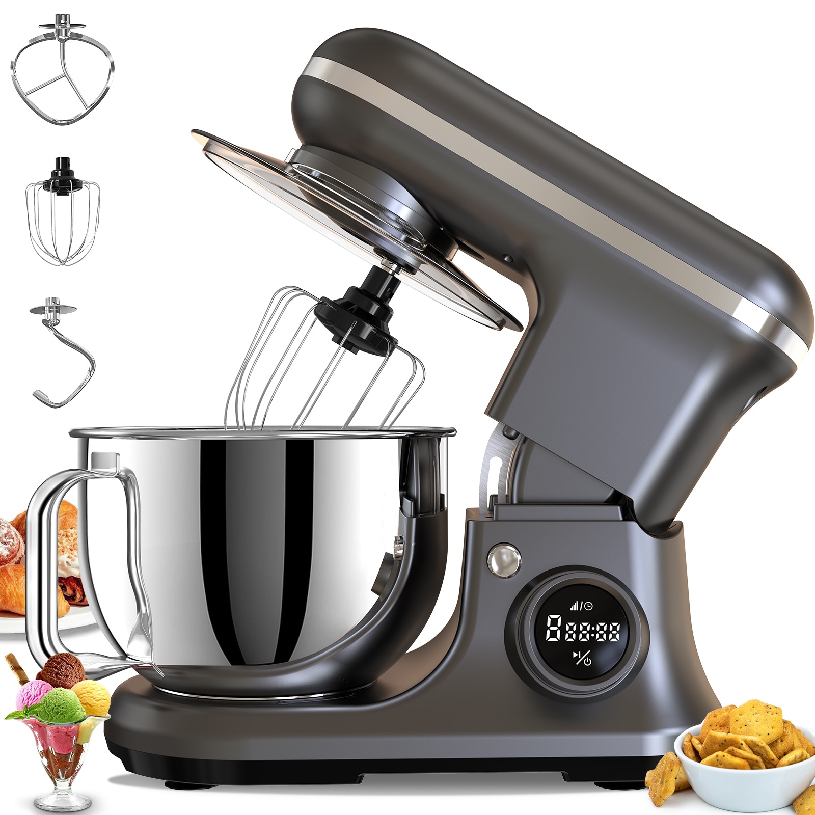 5.3 Quart Electric Stand Mixer with Stainless Steel Bowl - black