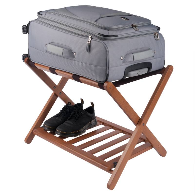Reese Luggage Rack with Shelf Teak Finish