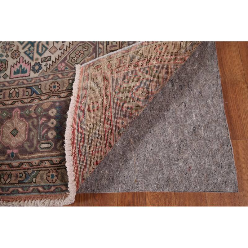 Pink Geometric Tabriz Vintage Persian Rug Hand-Knotted Wool Carpet - 8'0" x 11'2"