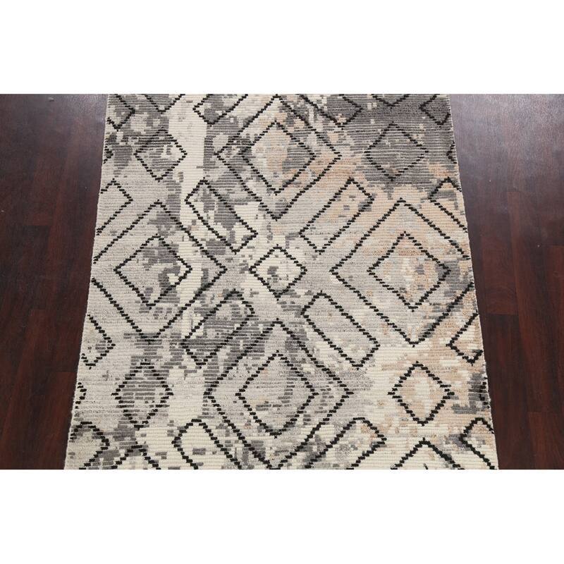 Modern Geometric Moroccan Oriental Area Rug Handmade Wool Carpet - 5'4" x 7'5"