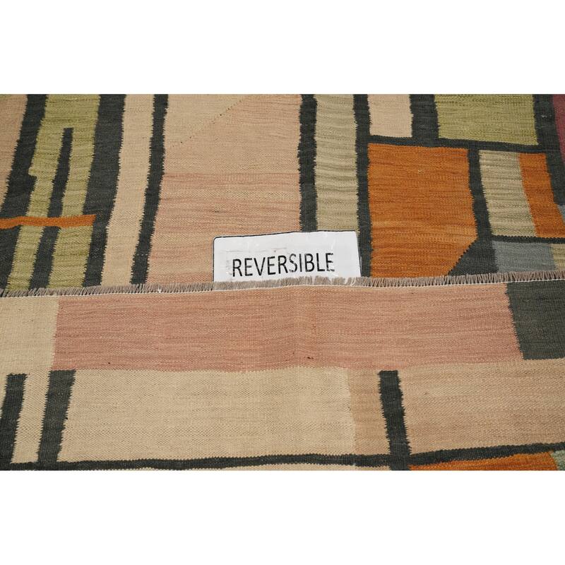 Hand Woven Oriental 100% Wool Carpet Southwestern Modern Multi-Colored Kilim Area Rug - 8' 7'' X 6' 9''
