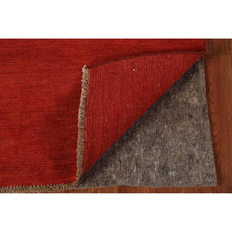 Modern Gabbeh Oriental Rug Hand-Knotted Red Wool Carpet - 2'9" x 4'2"
