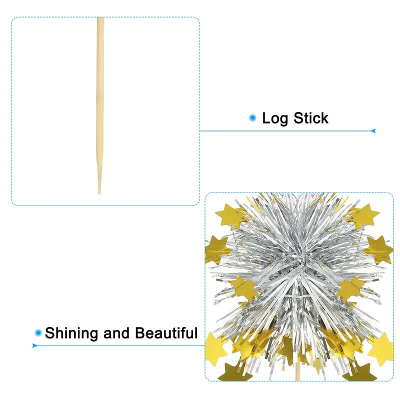 50 Pcs Firework Cupcake Toppers Sparkle Tinsel Star Picks