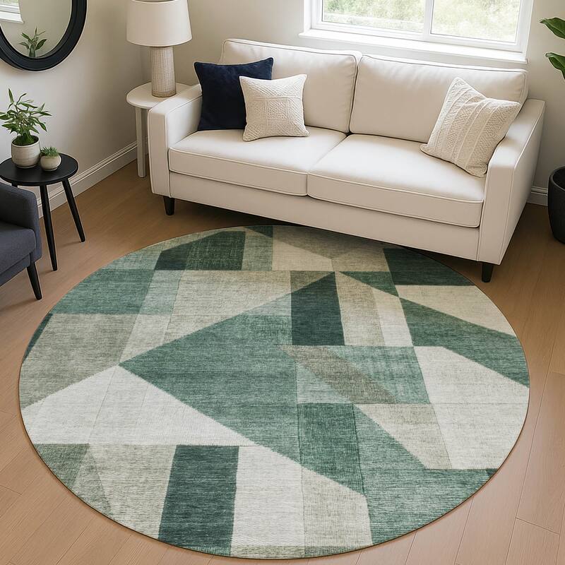 Machine Washable Indoor/ Outdoor Modern Geo Chantille Rug
