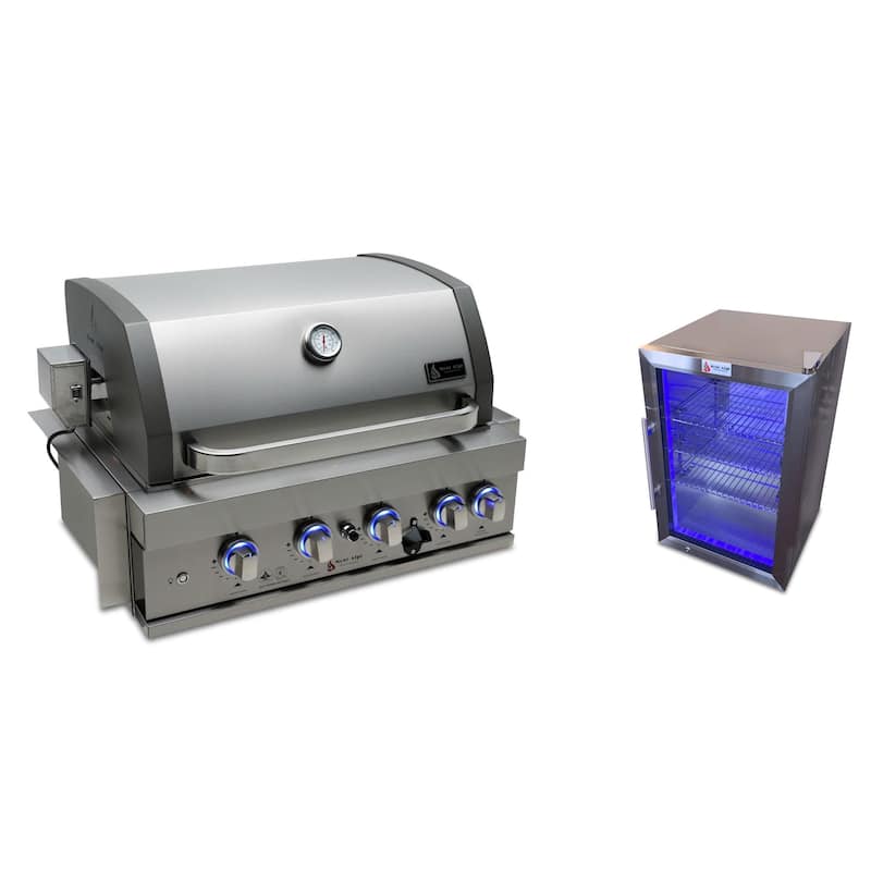 Mont Alpi MABi400-COMBO 4-Burner 32-inch Stainless Steel Built-in BBQ Grill with Outdoor Compact Refrigerator & Accessories
