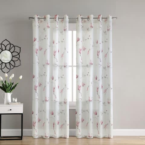 Symphony Floral Printed Faux Linen Curtain Panel by Habitat