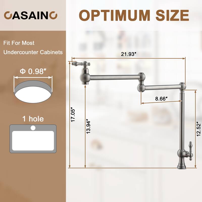 Vintage Deck Mount Pot Filler Kitchen Faucet, with Folding Stretchable Double Joint Swing Arms