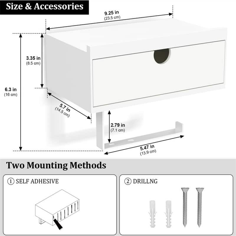 Toilet Paper Holder with Shelf - Wall - 8.39" L X 4.92" W X 2.56" H