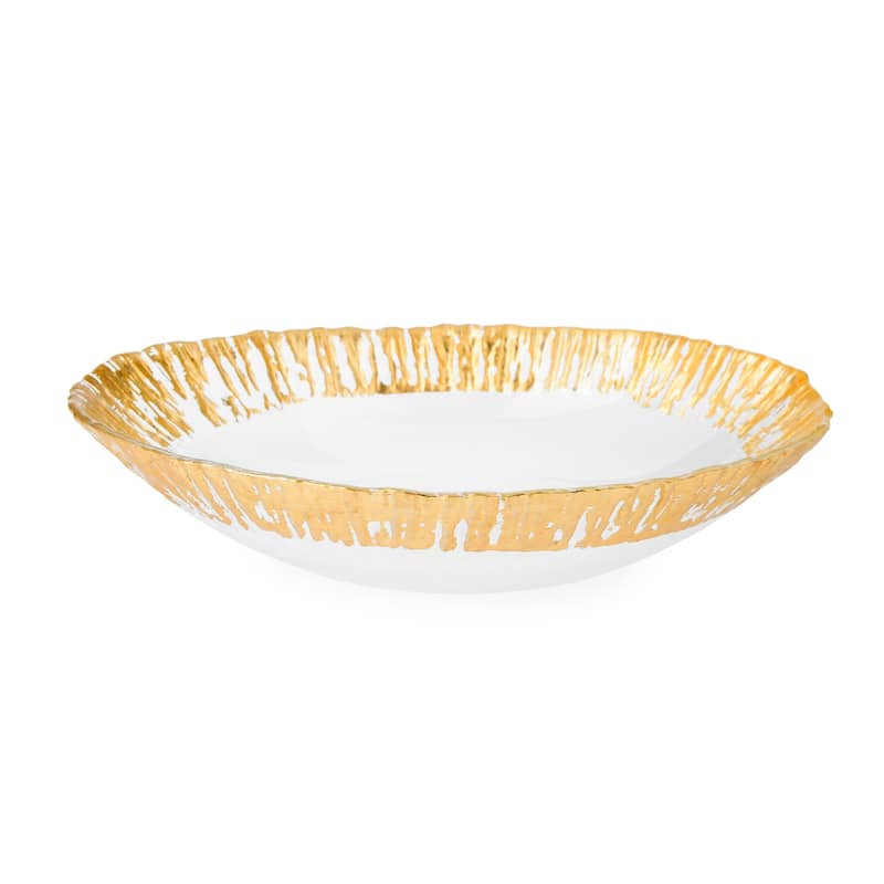 Alice Pazkus Clear Oval Shaped 11" Bowl With Gold Scalloped Design