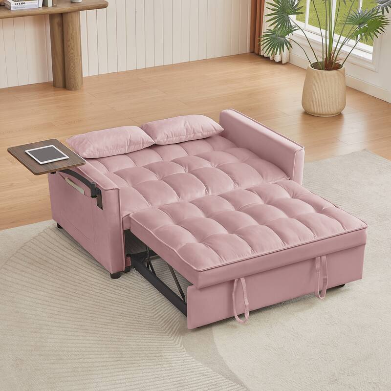 3-in-1 Convertible Sleeper Sofa Bed, Loveseat with Side Pockets, Small Lounge Sofa with Adjsutable Backrest and Lumbar Pillow