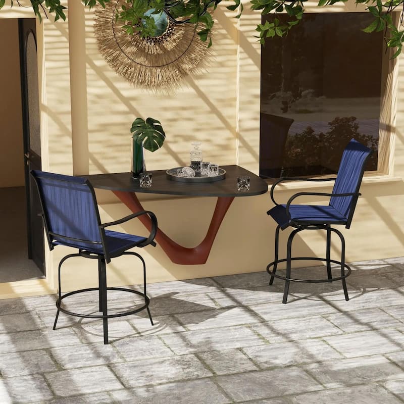Outdoor Bar Stools Set of 2, 360° Swivel Bar Height Chairs - Blue