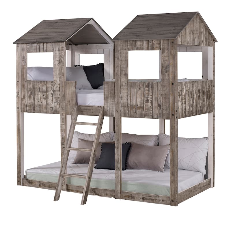 Rustic White Pine Twin over Twin Tower Bunk Bed