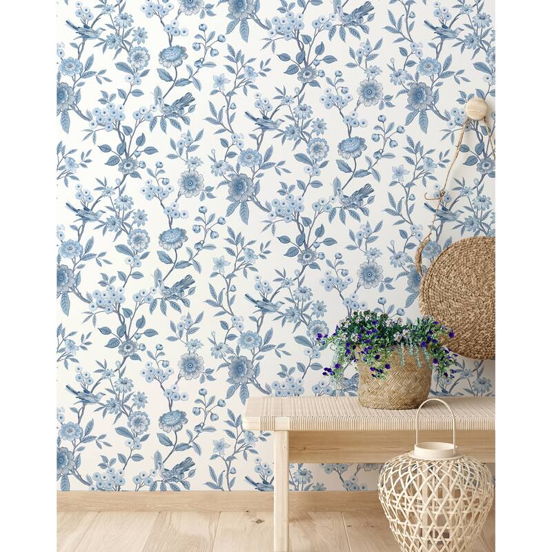 Fine Decor Elspeth Blue Floral Trail Wallpaper