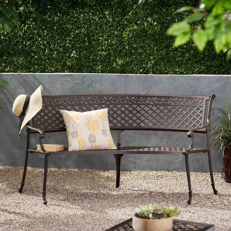 Curved Outdoor Bench with Diamond Pattern Backrest, Aluminum Entryway Bench Decorative Bench for Outdoor