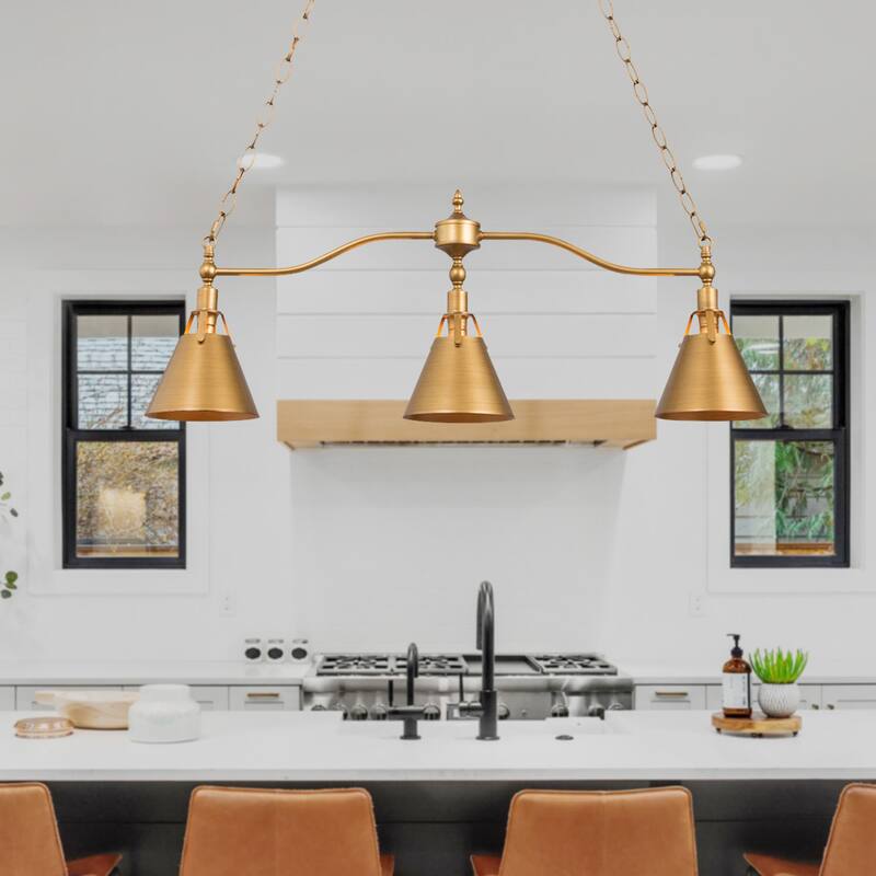 Modern 3-Light Linear Chandelier Kitchen Island Lights - Gold