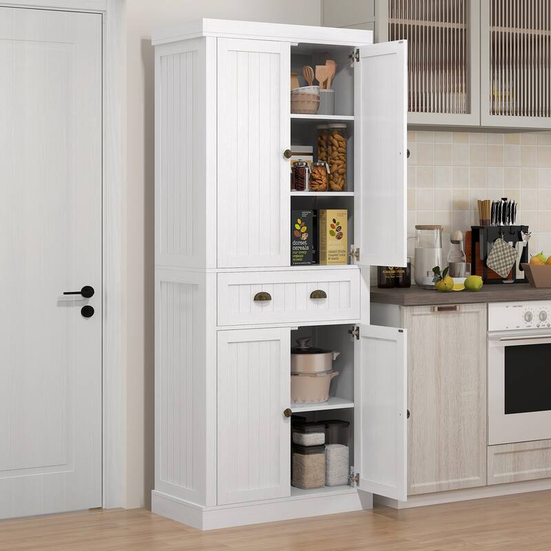 Farmhouse Kitchen Pantry Cabinet MDF with Adjustable Shelves and Soft Close Doors 72 Inch Storage Cabinet - White