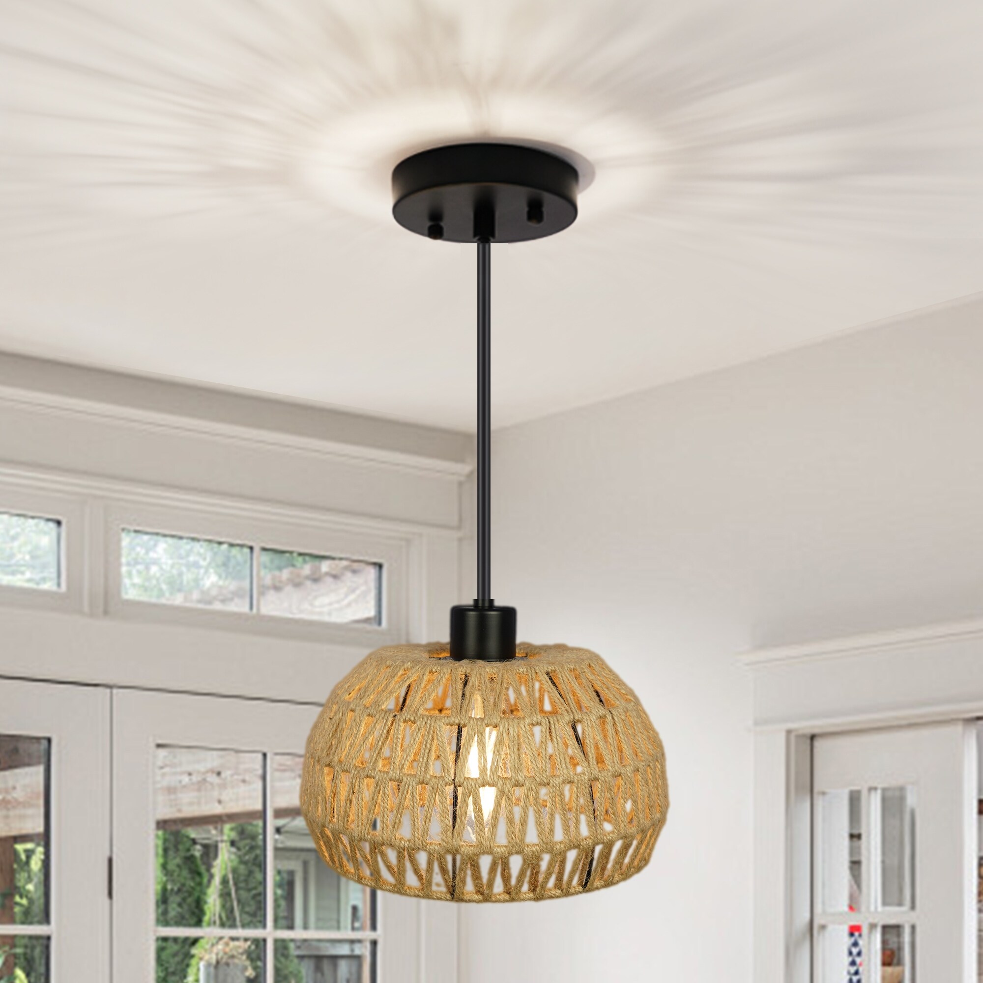 Ravy 1-Light Rattan Pendant Lights Handwoven Kitchen Island Lights ...