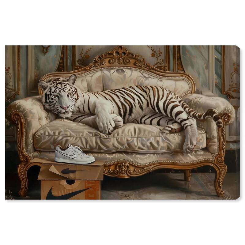 Lounging Sneaker Tiger Canvas by Art Remedy, Gallery Wrapped - 45" x 30"