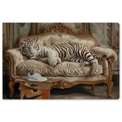 Lounging Sneaker Tiger Canvas by Art Remedy, Gallery Wrapped