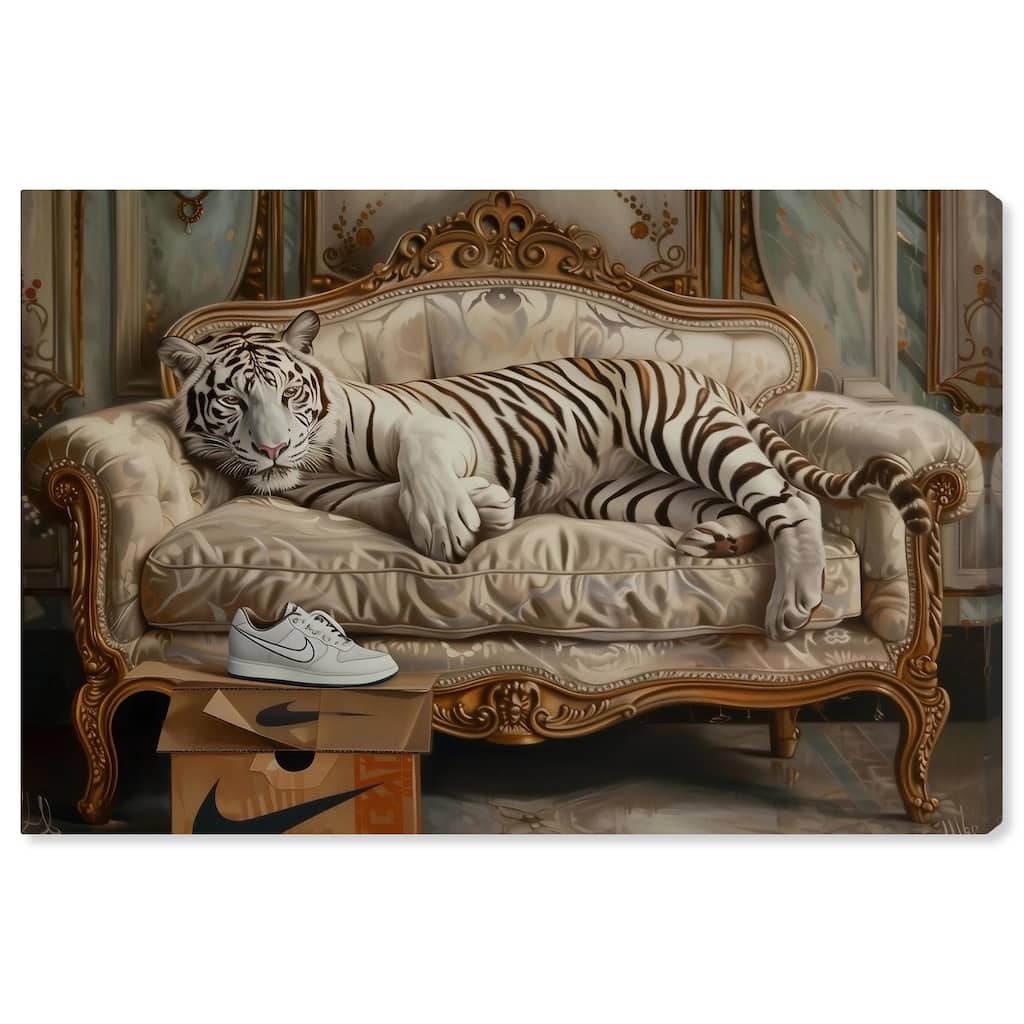 Lounging Sneaker Tiger Canvas by Art Remedy, Gallery Wrapped