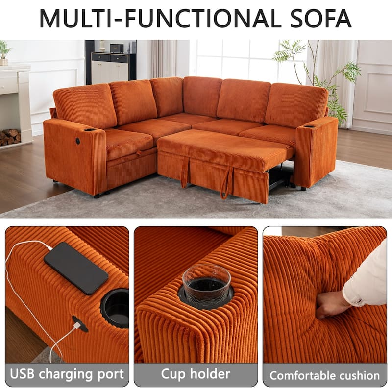 83.66" L-Shaped Sectional Sofa with Storage and Pull Out Bed