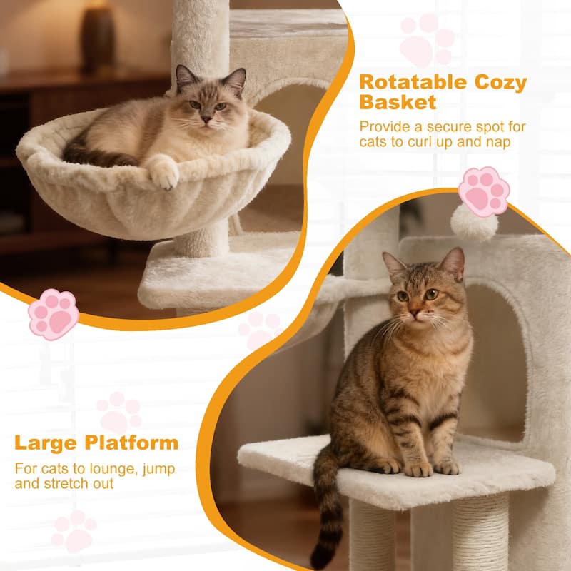 Gymax 33.5'' Cat Tree w/ 2-Tier Condo Padded Plush Top Perch Sisal
