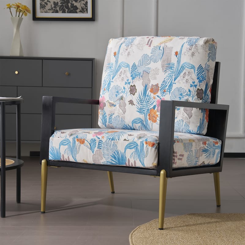 Christopher Knight Home - Parker Retro Low Back Floral Print Velvet Accent Armchair with Gold Metal Legs & Rubberwood Frame - Blue Print