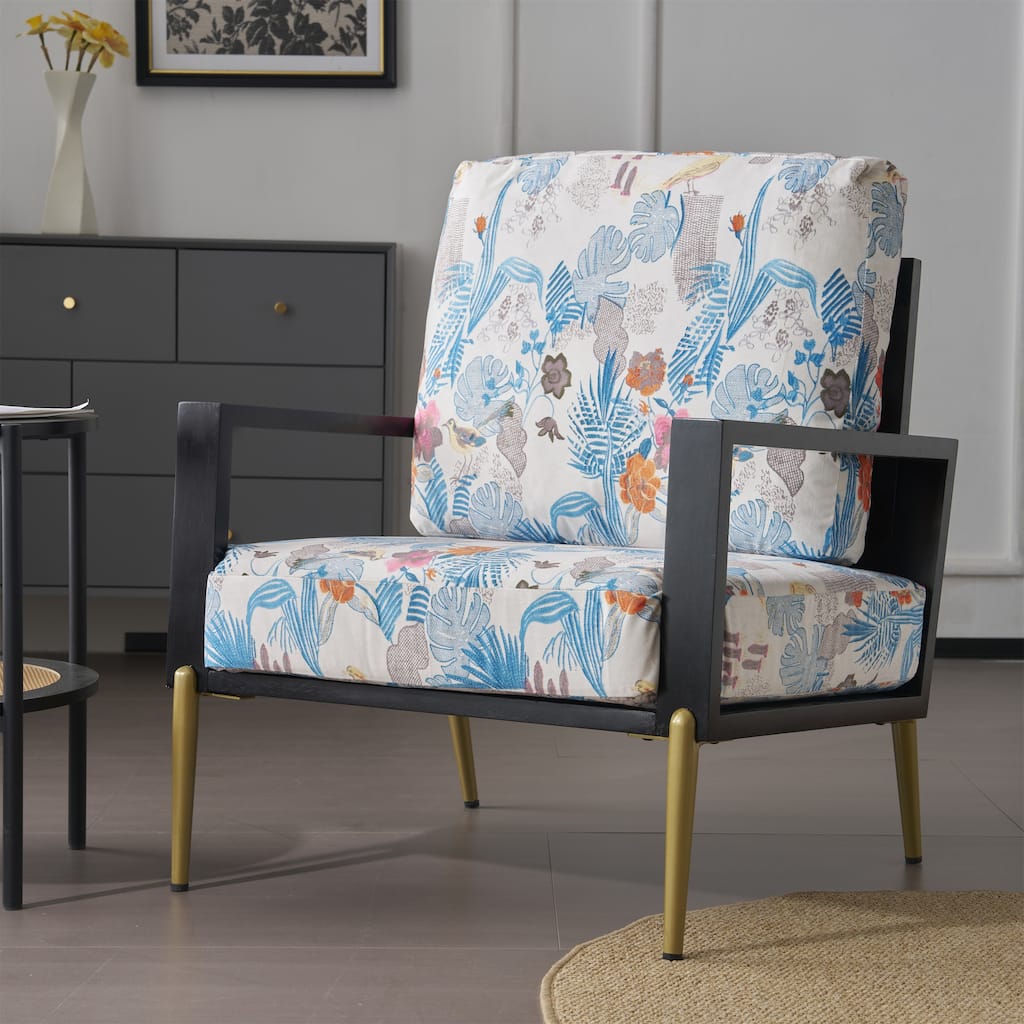 Velvet Upholstered Accent Armchair with Gold Legs