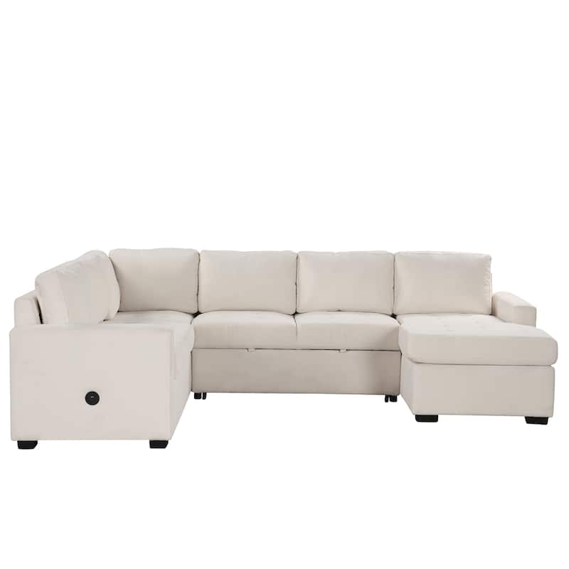 108.3'' Spacious U-Shape Sectional Sofa for 6, Pull-Out Bed, Lounge Chair with USB & Type-C Ports