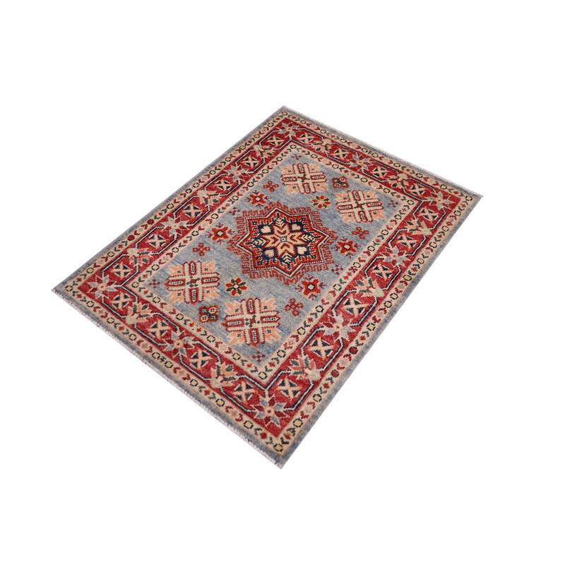 Southwestern Kazak Milo Light Blue/Red Wool Rug - 2'0'' x 3'0''