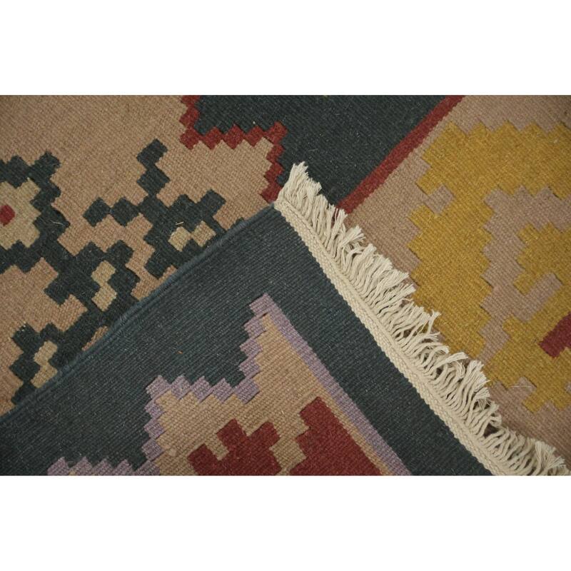 Hand Woven Oriental 100% Wool Carpet Southwestern Tribal Green Kilim Area Rug - 11' 8'' X 8' 11''