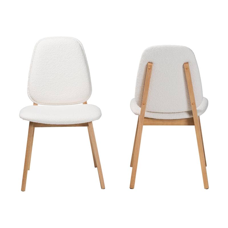 Hudson Boucle Upholstered Dining Chair - Mid-Century Modern Side Chair with Solid Wood Frame and Rounded Back, Natural and White