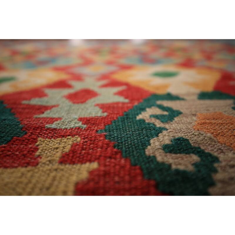 Geometric Kilim Large Rug Hand-Woven Oriental Wool Carpet - 10'2" x 16'1"