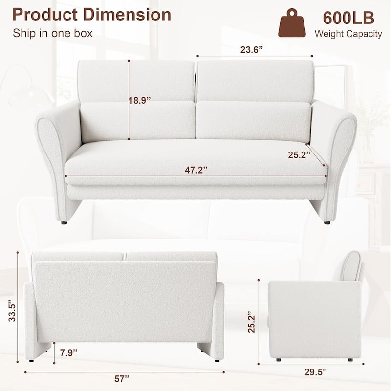 Modern Loveseat Sofa, with High Backrest and Removable Lumbar Pillows