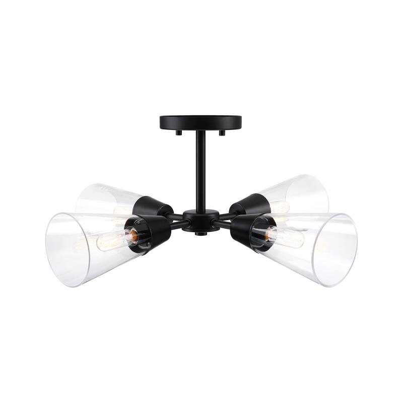 Norro 21 in. 4-Light Matte Black Modern Semi Flush Mount Light